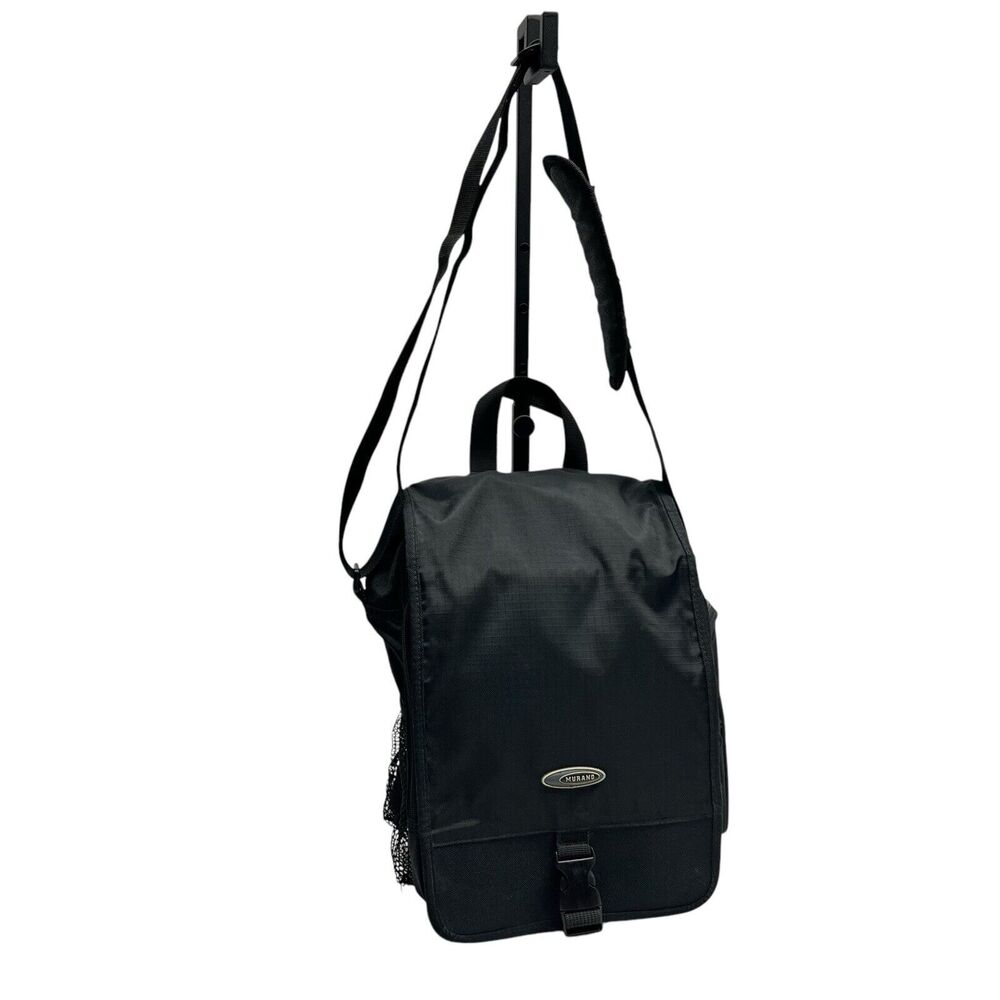 Vintage Murano Travel Crossbody Messenger Bag Black Multi Pocket Hiking Outdoors